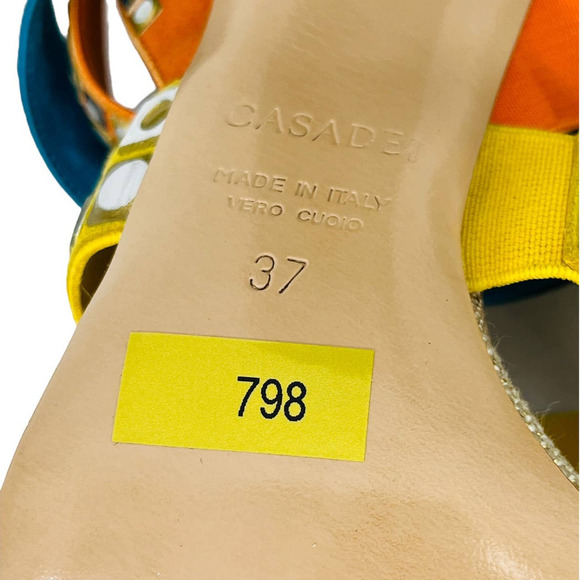 Casadei NWT Babilonia Made in Italy Silver & Multi-Color Chunky Heel Sandals 7 - Picture 15 of 16
